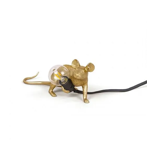 Seletti Mouse Lop Lying Down Lámpara de Mesa Dorada