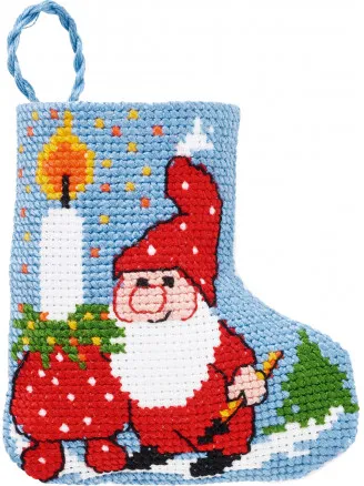 Permin Kit de bordado Calcetín de Navidad Duende con luz 7x8cm