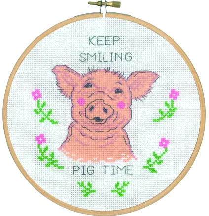 Permin Kit de bordado Keep smiling pig time Ø18