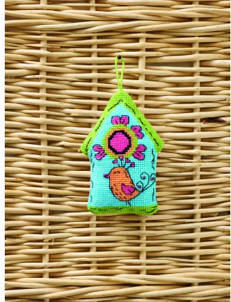 Permin Kit de bordado Casa de pájaros azul 7x9cm