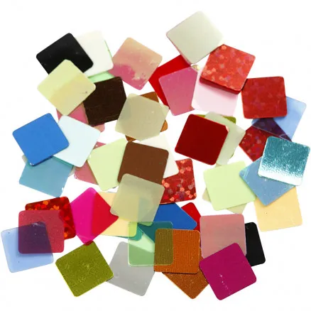 Mosaico con lentejuelas, colores surtidos, dim. 10x10 mm, 250 g/ 1 paquete.